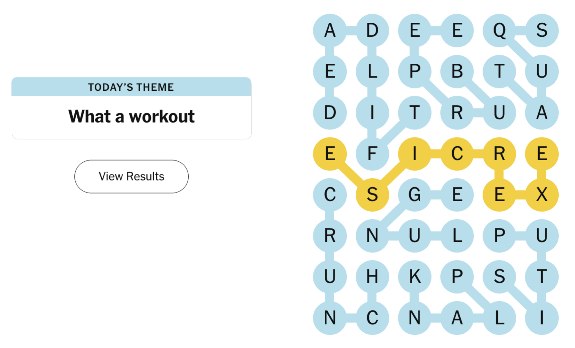 Completed NYT Strands board for January 1, 2024: What a workout.