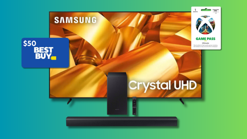 Exciting Offer: Get a 75-Inch Samsung TV with Complementary Soundbar, Subwoofer, and a $50 Gift Card!