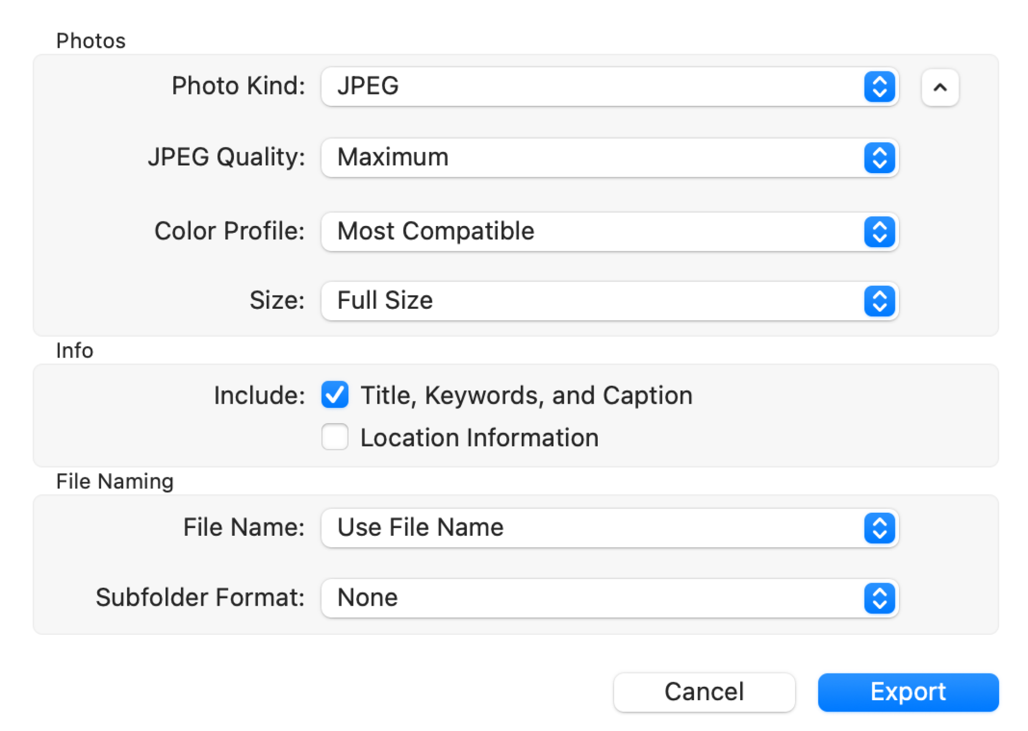 Export images from Photos app.