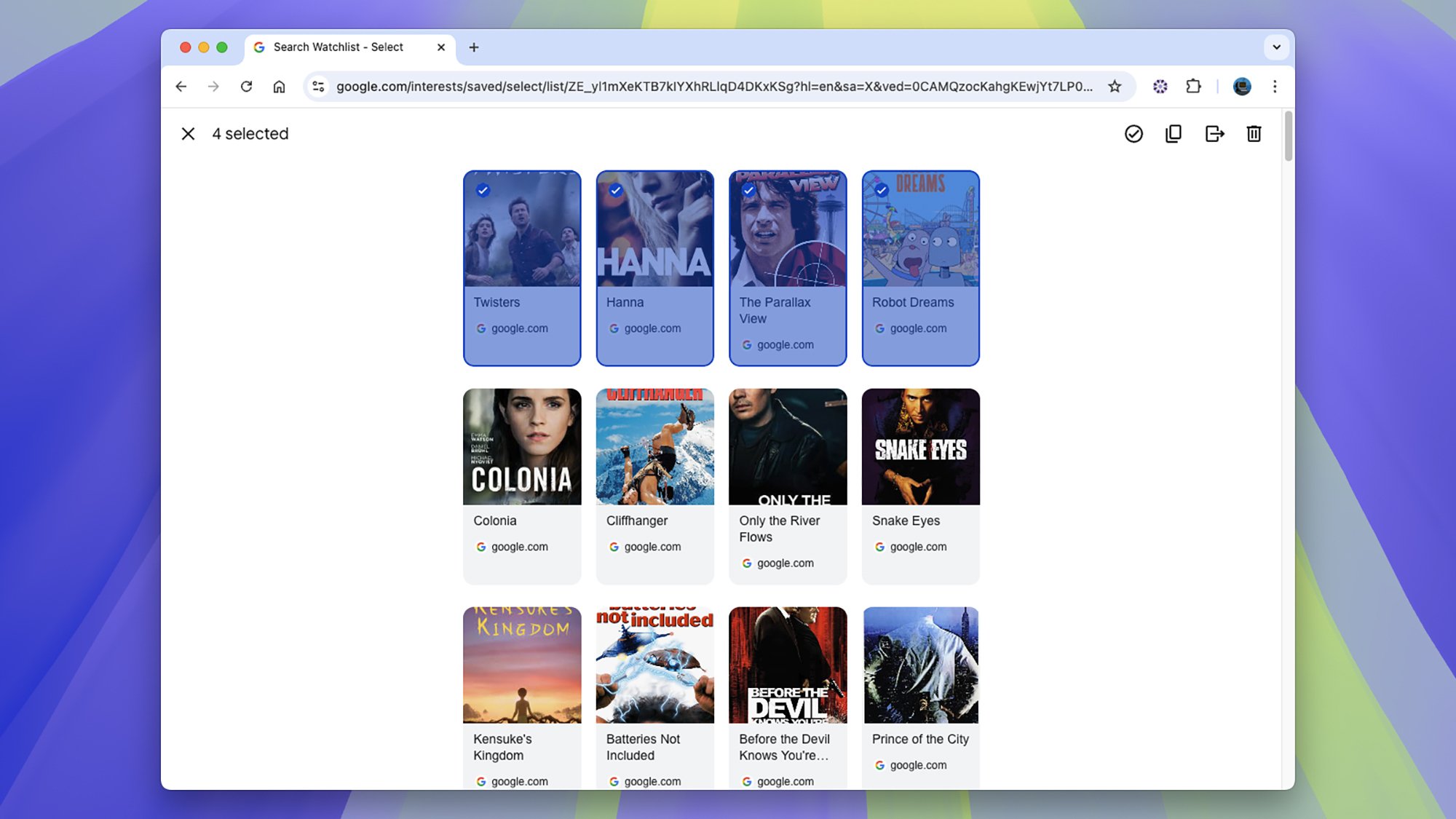 screenshot of Google Saved
