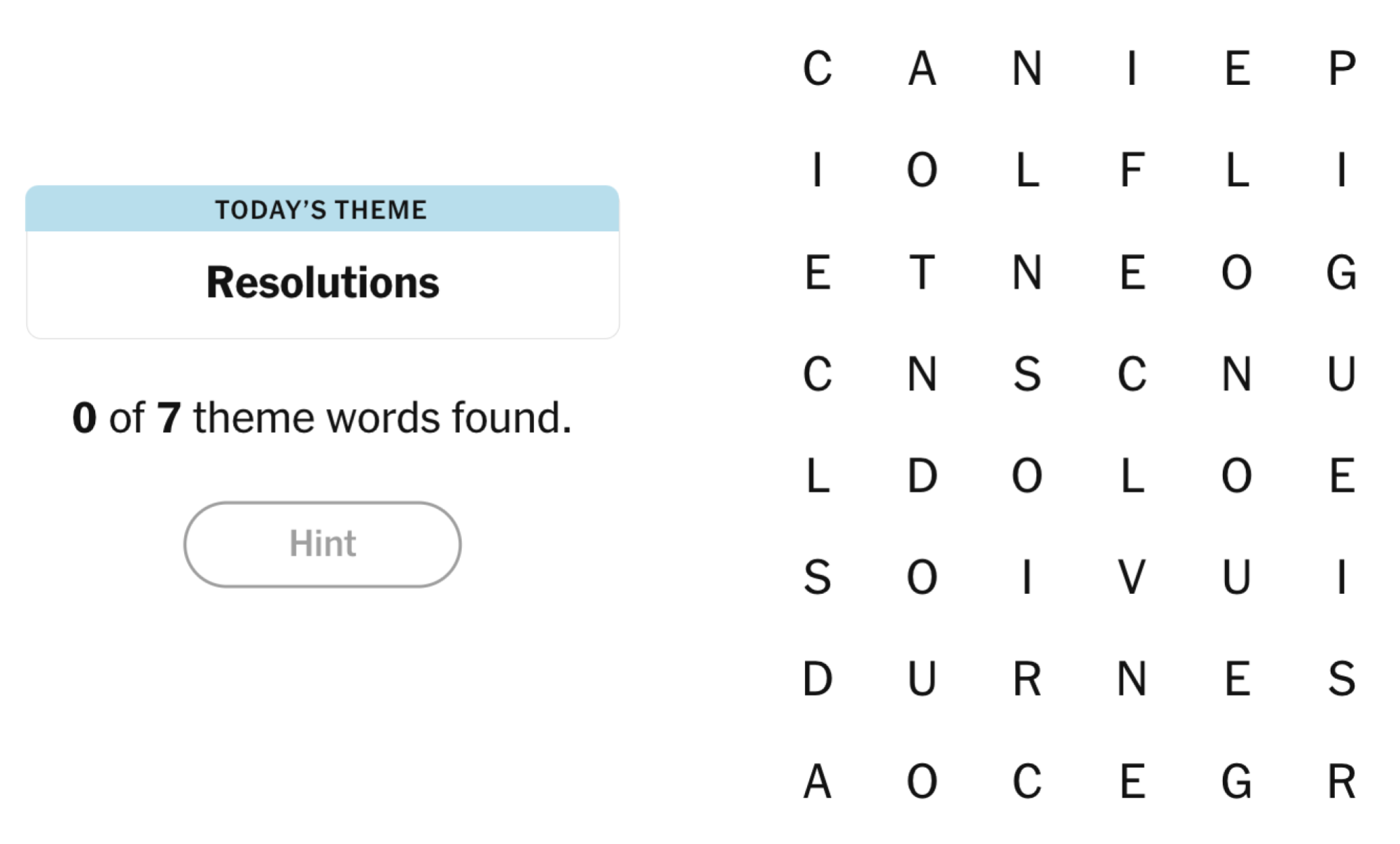 Strands puzzle board for December 31, 2024: Resolutions