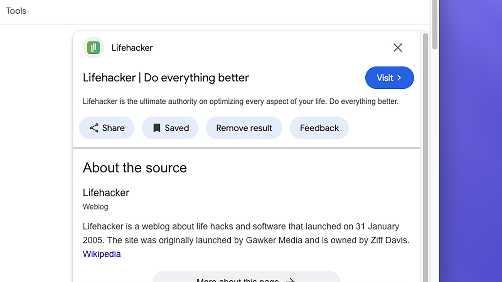 screenshot of Google Saved