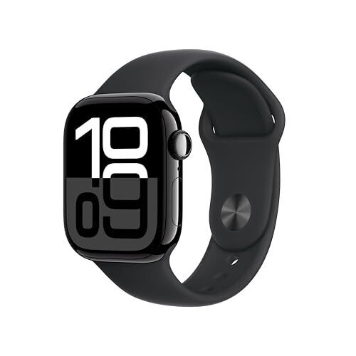 Apple Watch Series 10 [GPS 42mm] with Jet Black Aluminium Case with Black Sport Band - M/L. Fitness Tracker, ECG App, Always-On Retina Display, Water Resistant