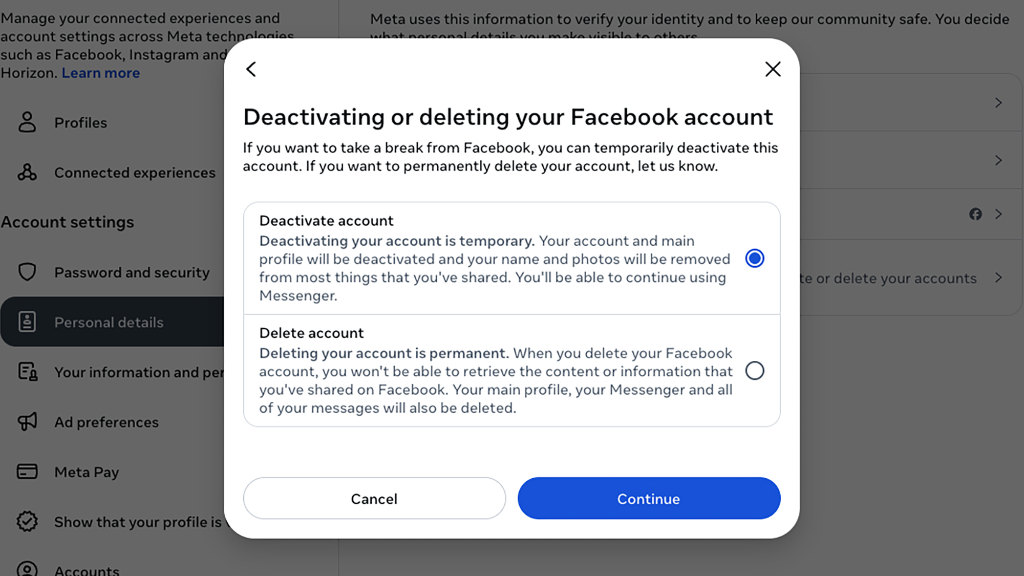 Facebook Account Deletion