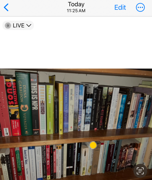 Bookshelf image with a yellow dot indicating where 'Plato's Republic' is located.