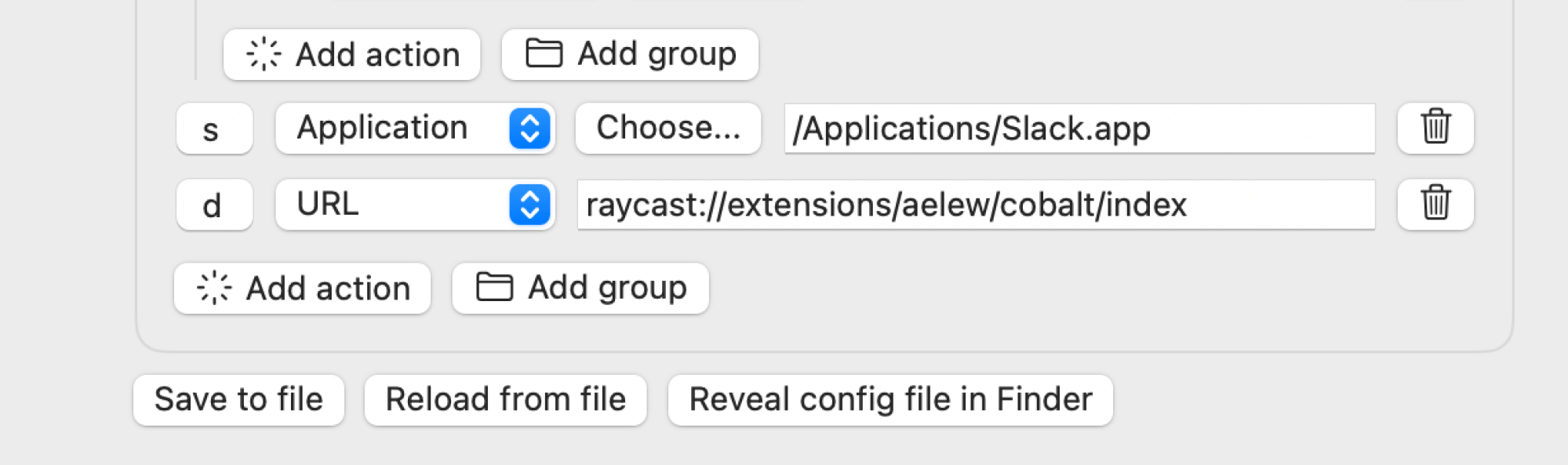 Assigning a URL action for a Deep Link Leader Key.