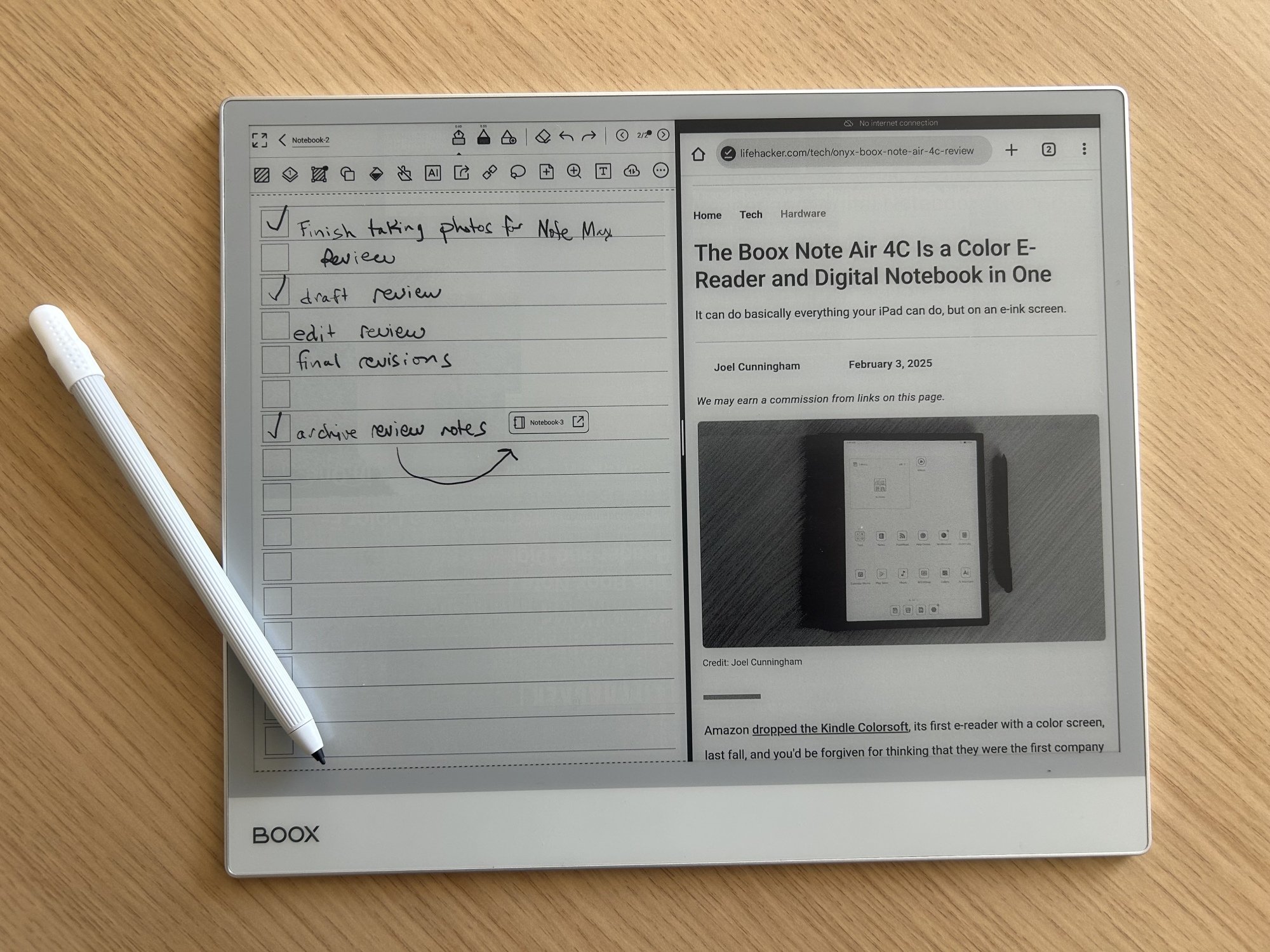 Note Max in splitscreen with a writable notes area next to a webpage