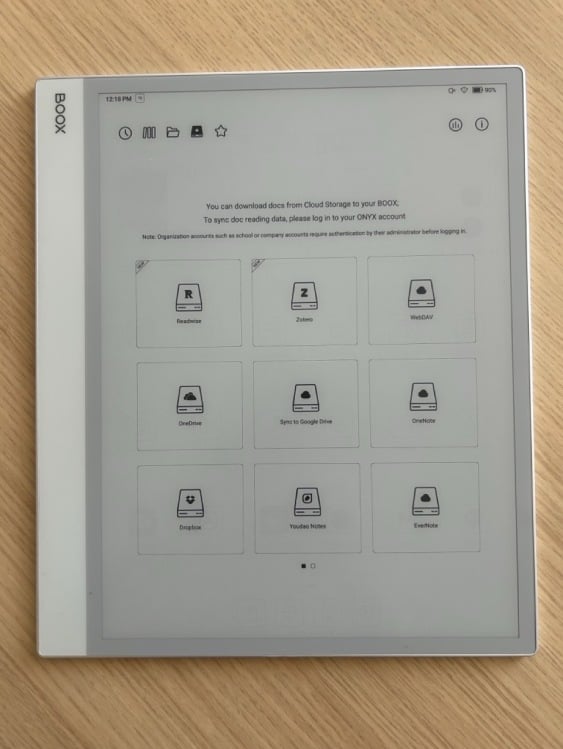 file sharing menu on note max showing dropbox, google drive and many more