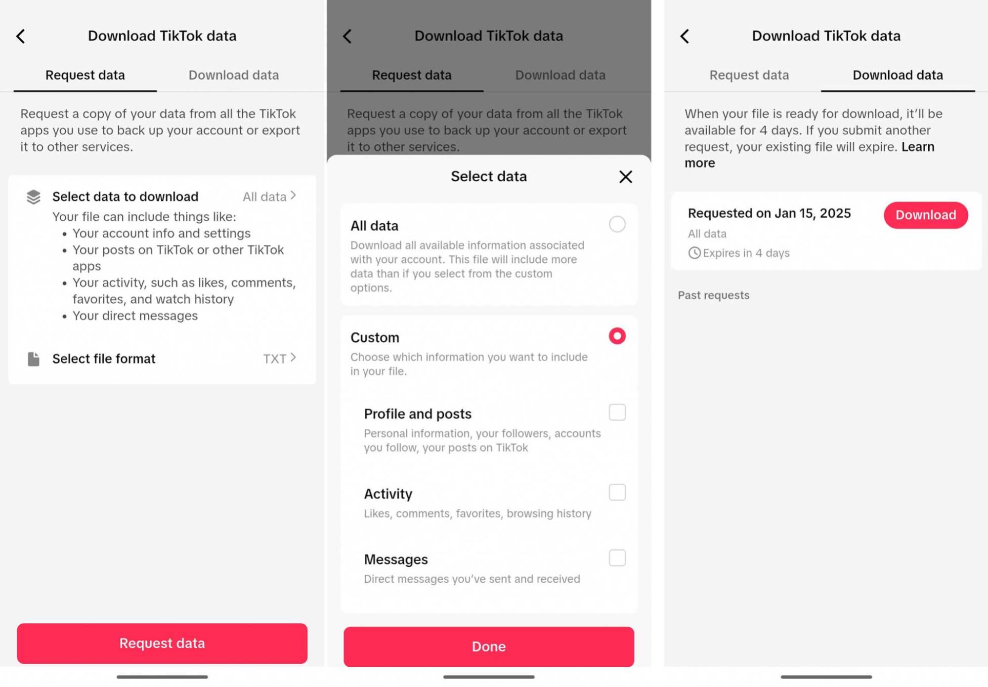 Data download request from TikTok