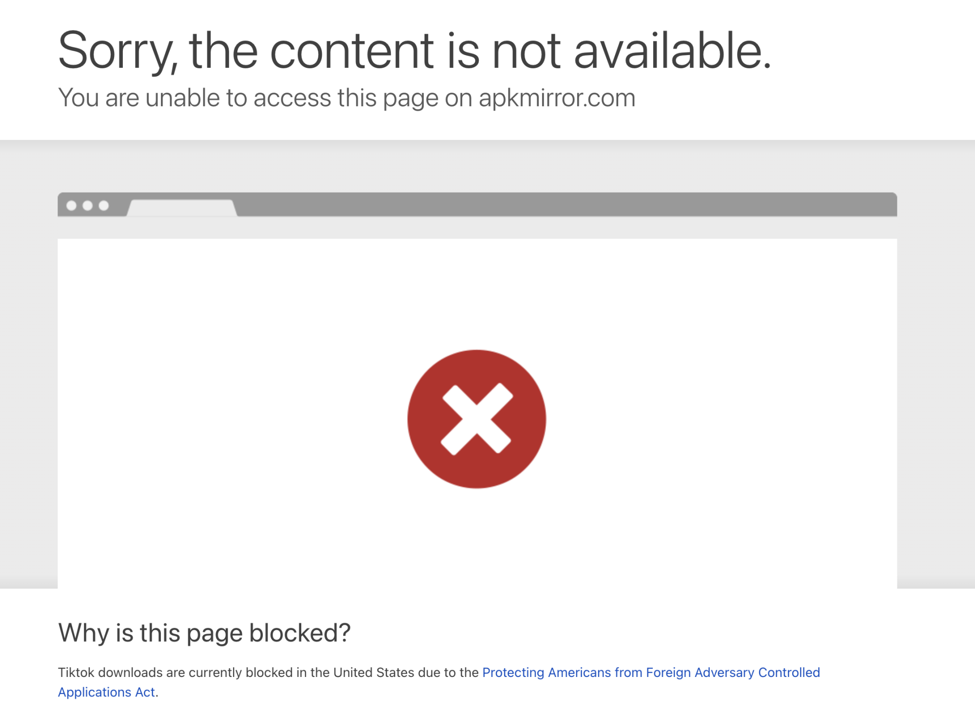 TikTok download blocked notification on APKMirror