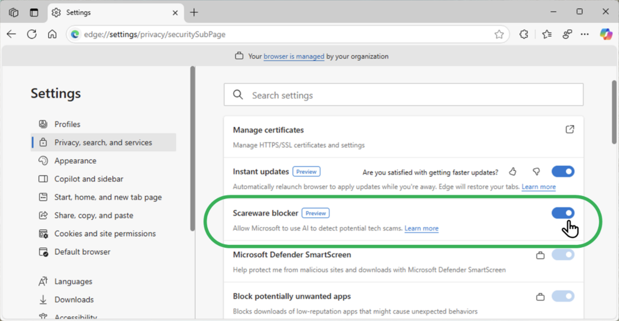 How to enable Microsoft Edge Scareware blocker