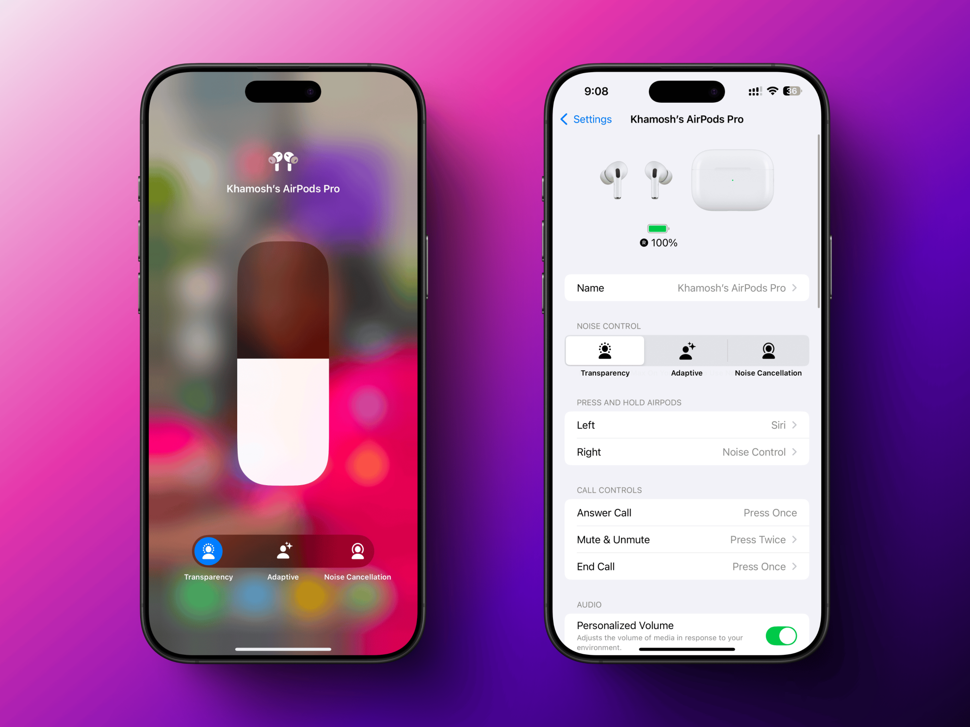 Absence of the Off feature for AirPods Noise Cancellation.
