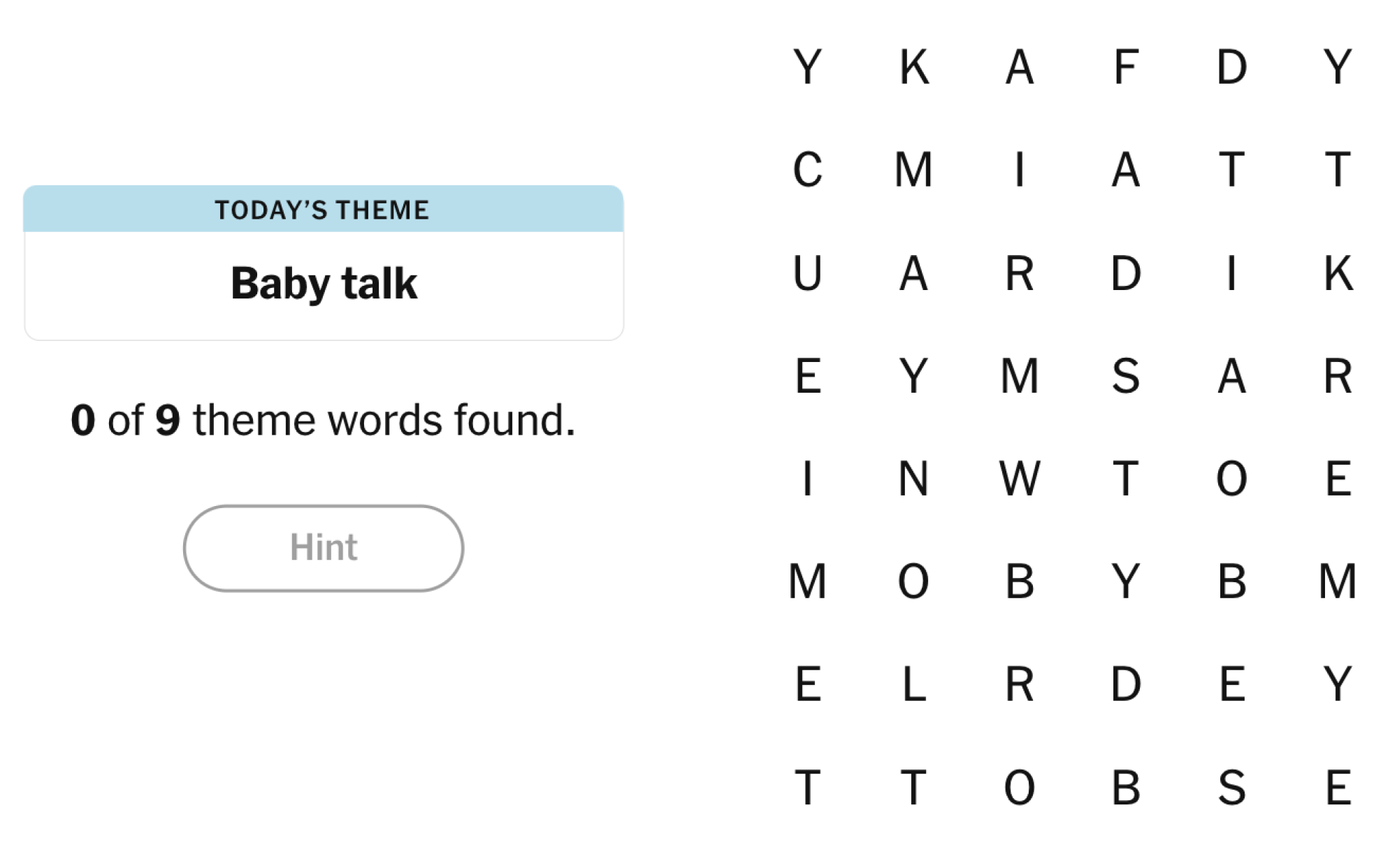 NYT Strands board for January 31, 2025: Baby talk.