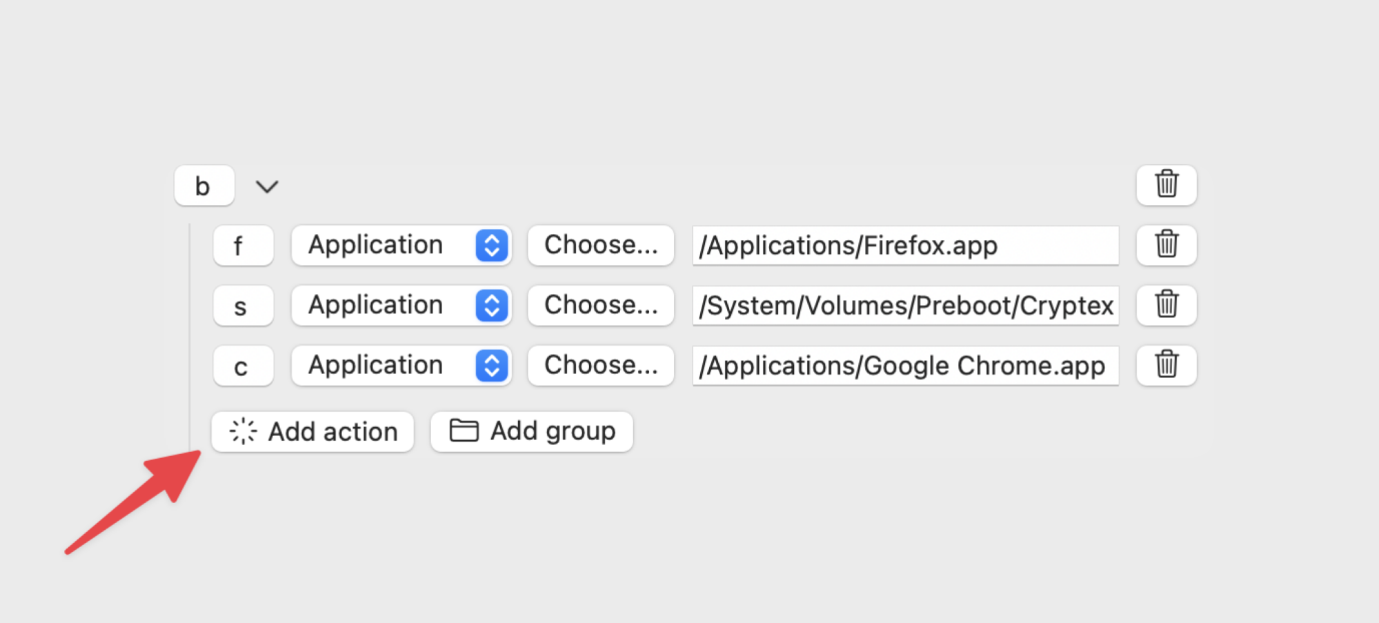 Add action in Leader Key.