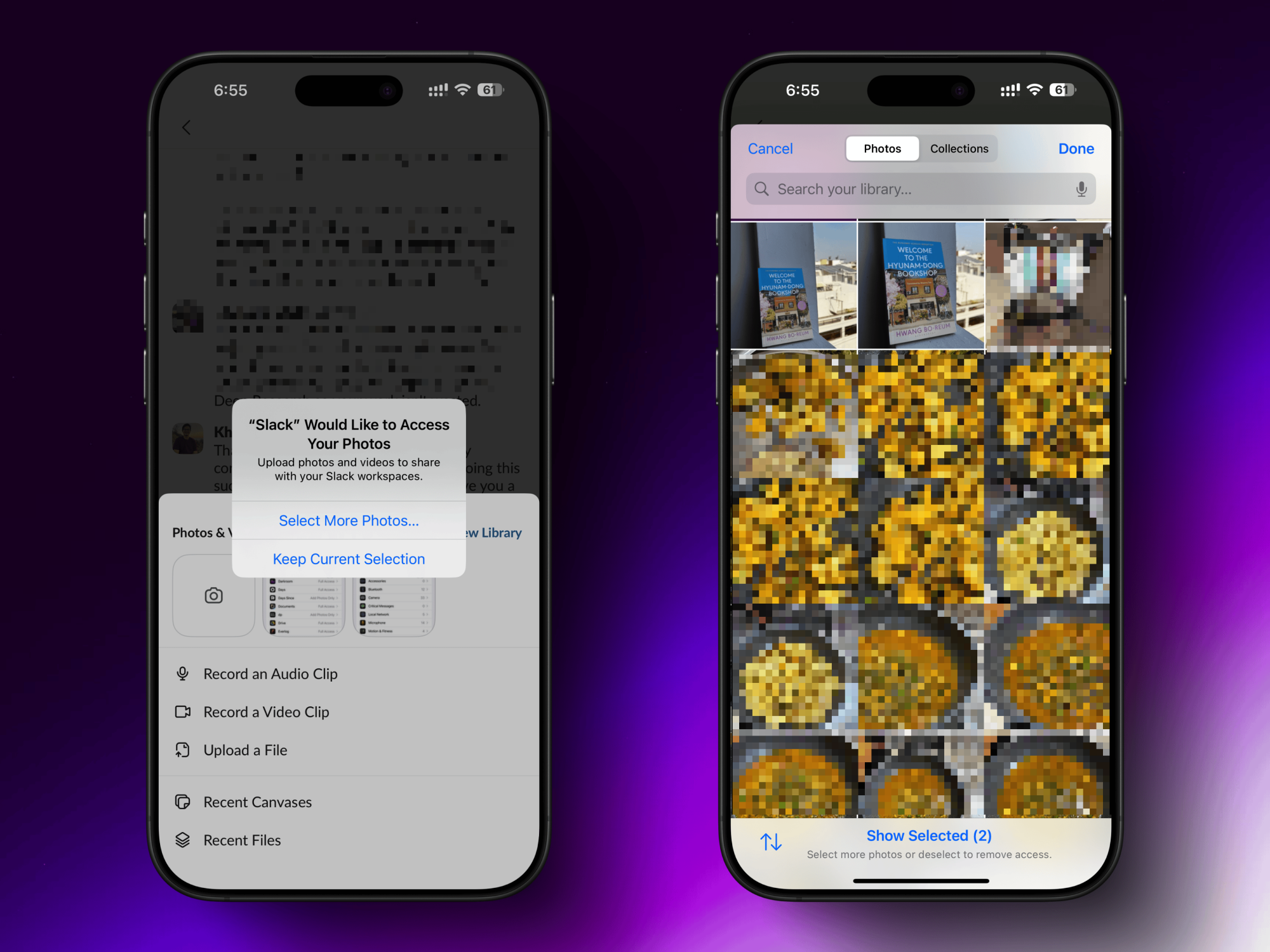 Choosing photos to share with an app with restricted access.