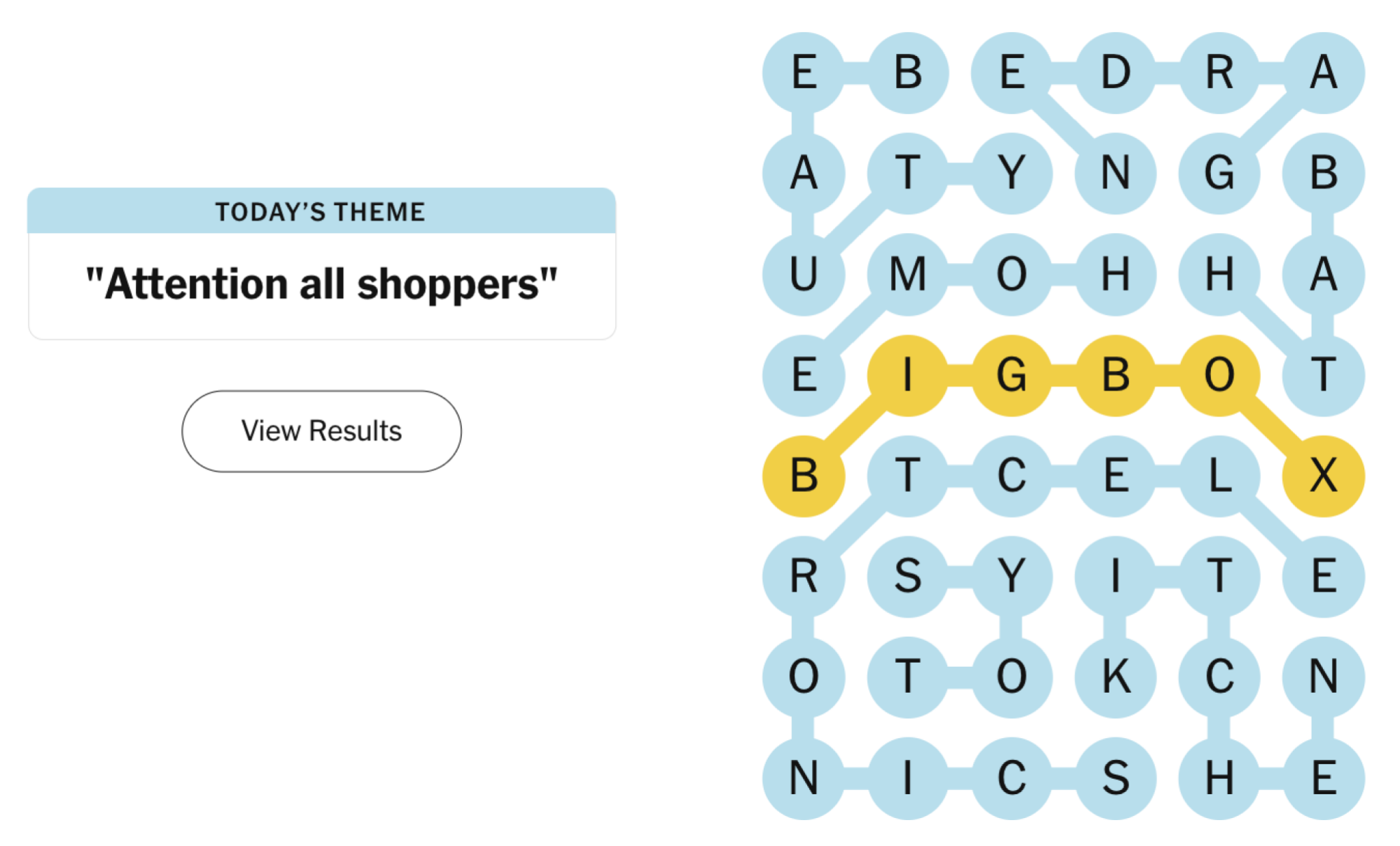 Completed puzzle board for February 11, 2024: Attention all shoppers.