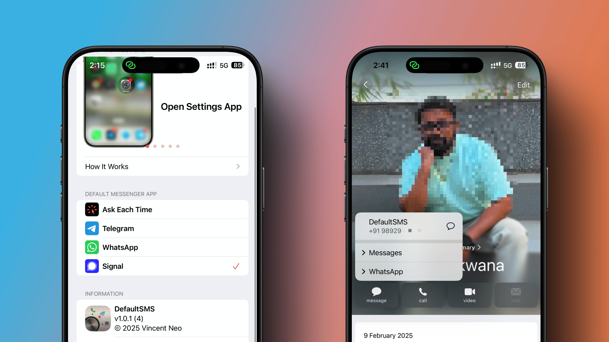 Customizing settings in the DefaultSMS app.
