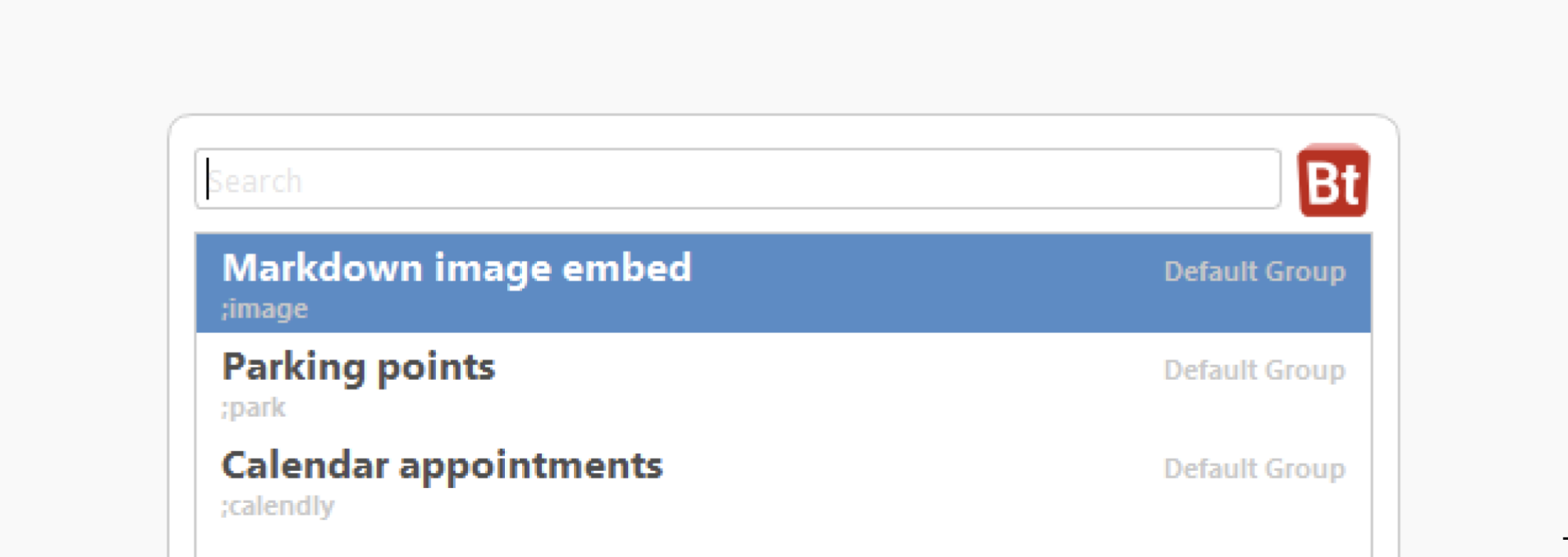 A search interface showcasing various snippets.