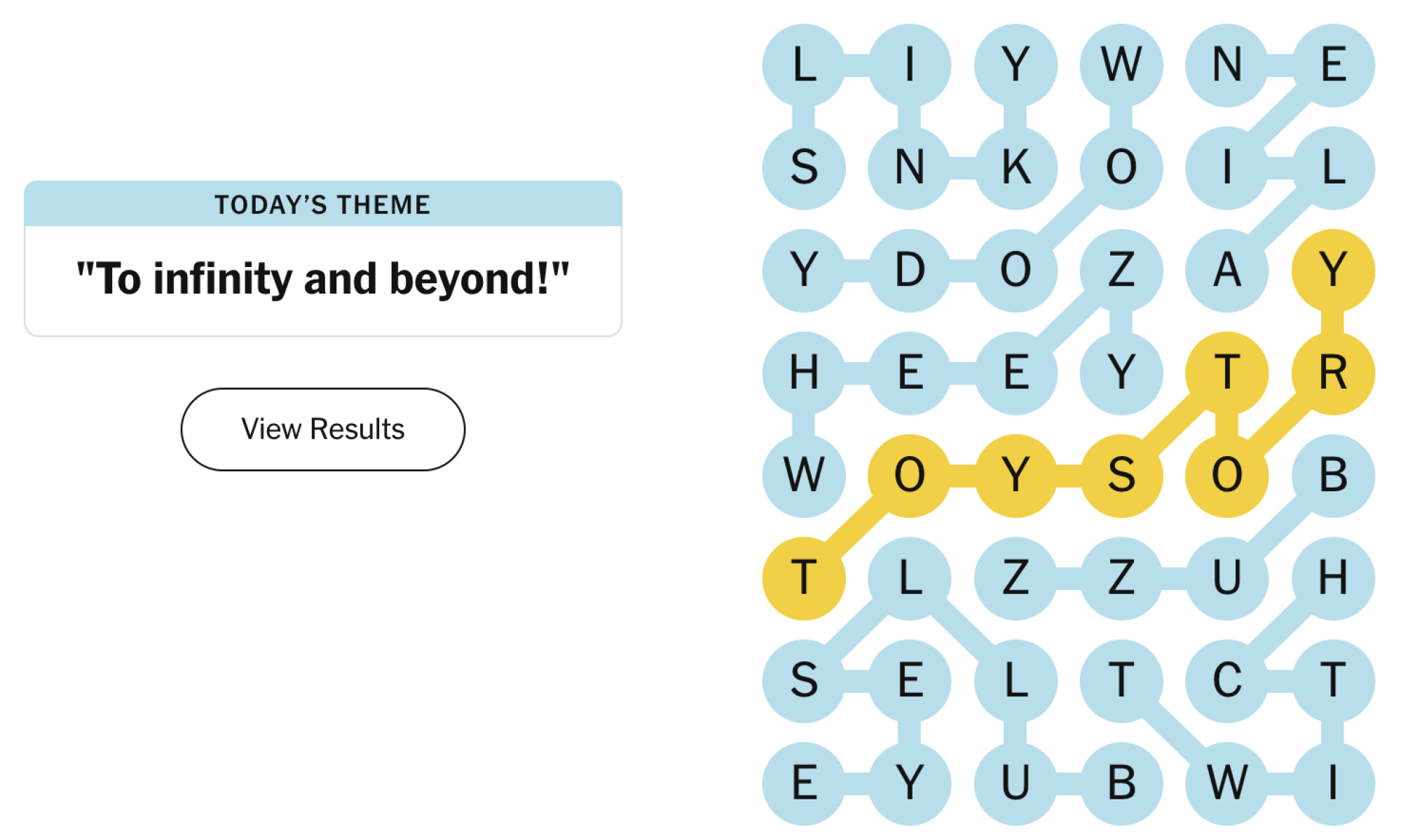 Completed Strands board for February 21, 2025: To infinity and beyond!