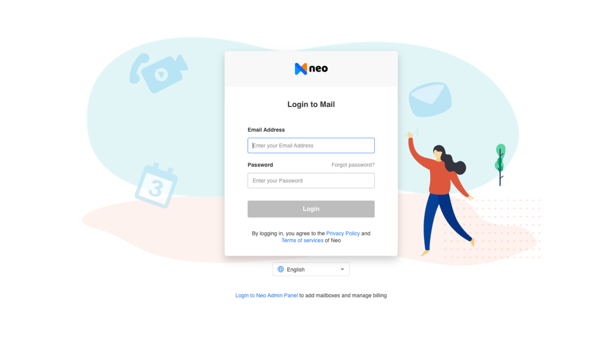 Neo Mail's login interface