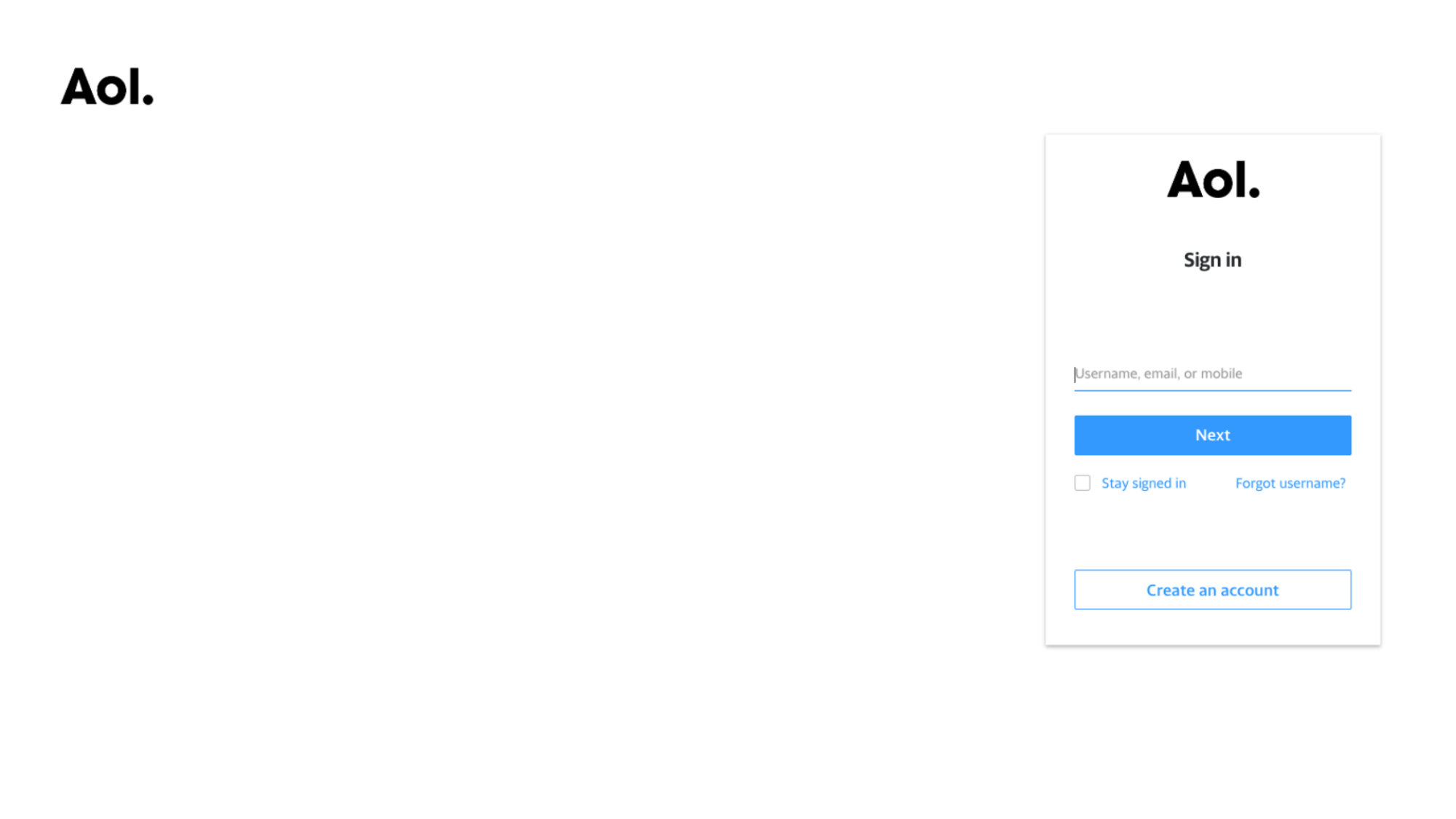 AOL Mail login screen.