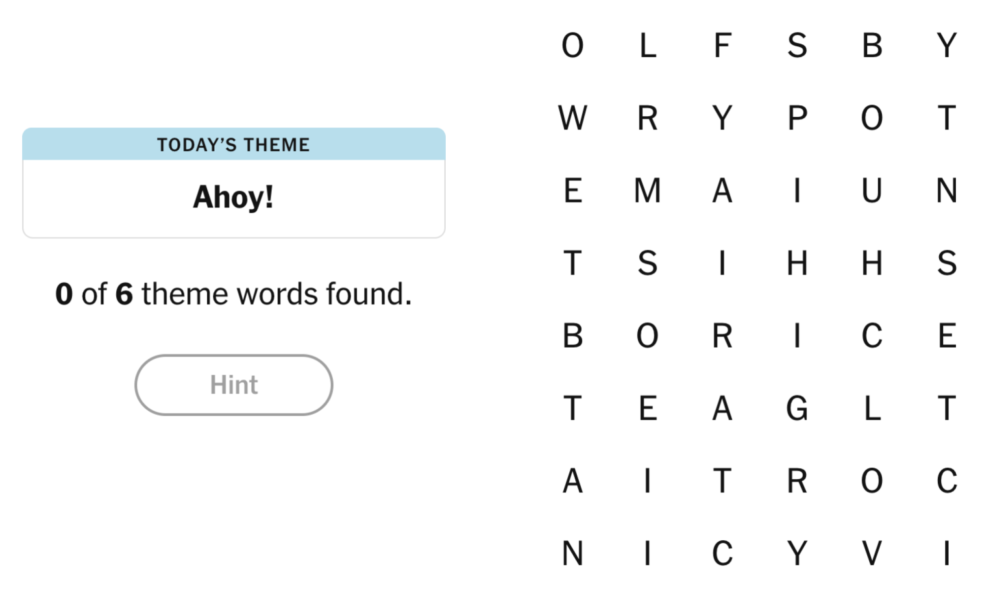 Puzzle Board for NYT Strands - March 5, 2025: Ahoy!