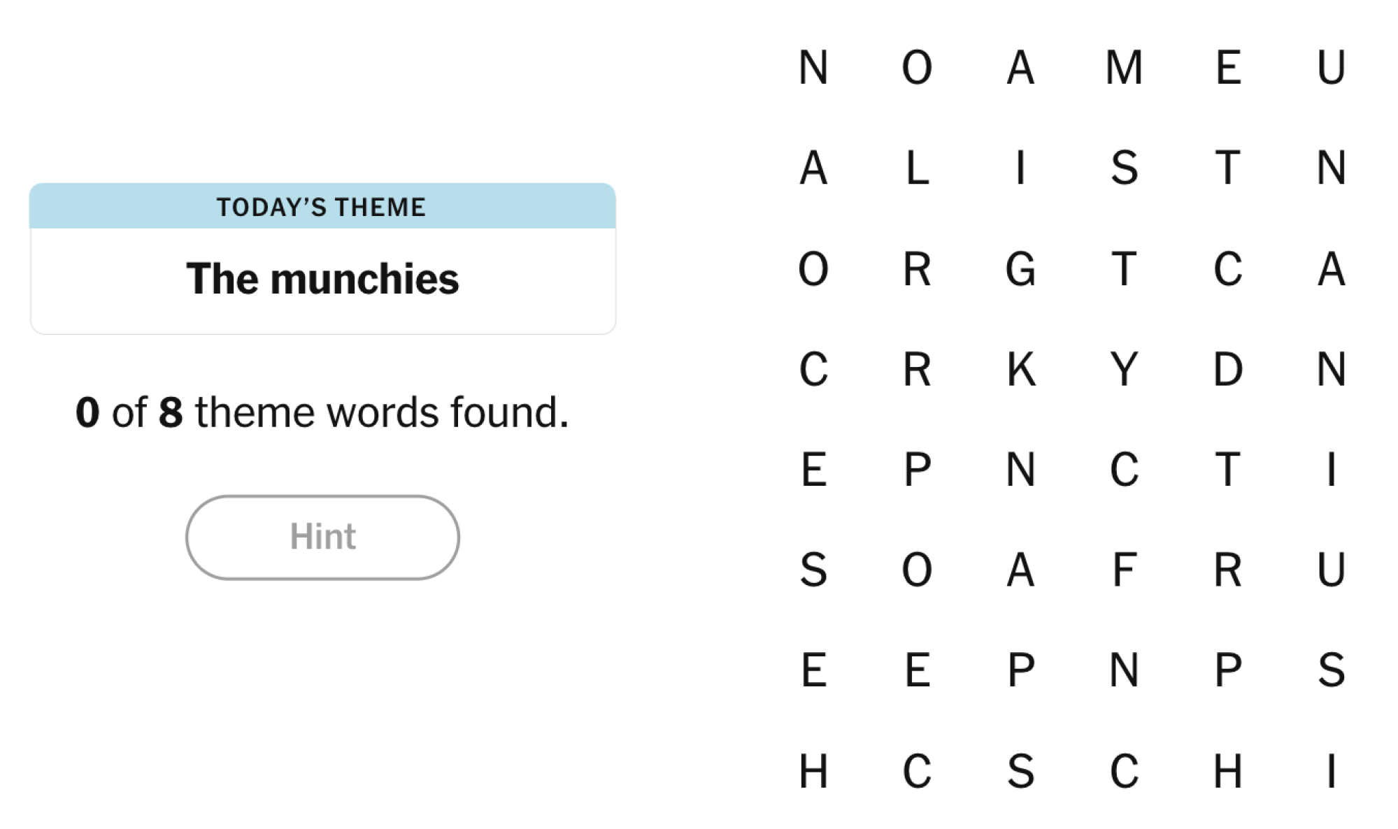 NYT Strands board for February 10, 2025: The munchies.