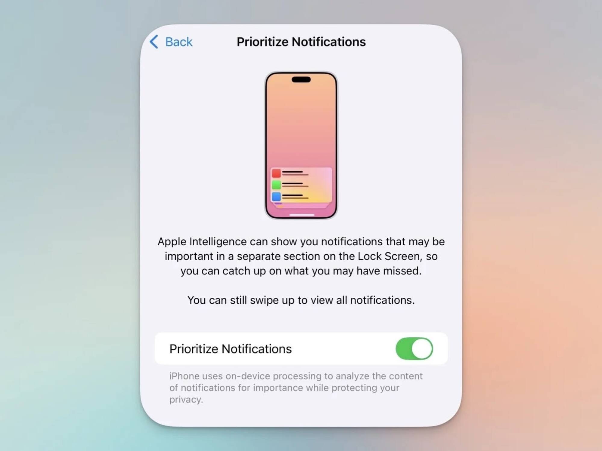 Activate Prioritize Notifications on iPhone.