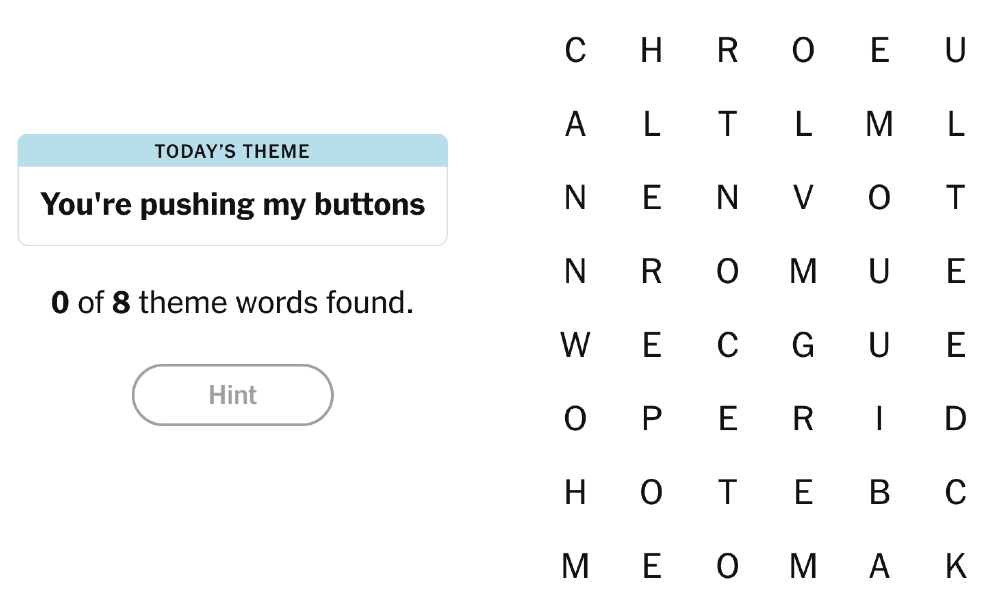 NYT Strands board for March 10, 2025: You’re pushing my buttons.