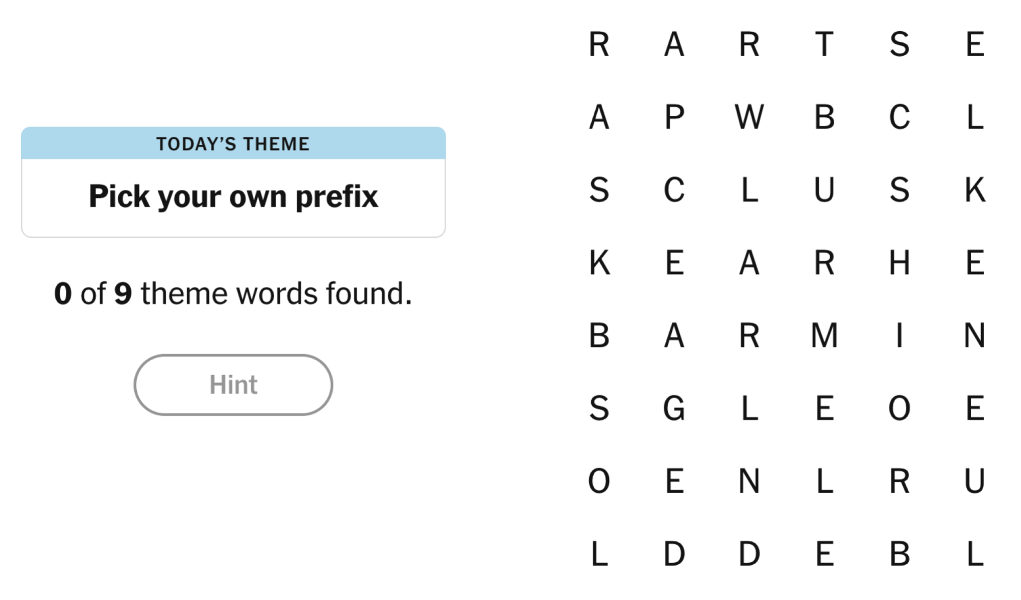 NYT Strands board for February 19, 2025: Pick your own prefix.