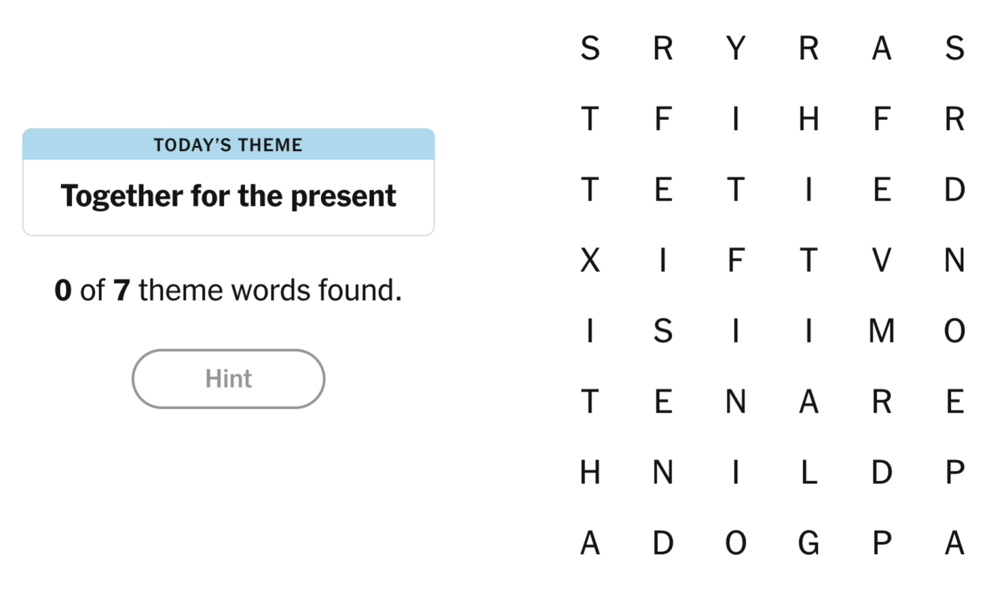 NYT Strands board for February 20, 2025: Together for the present.