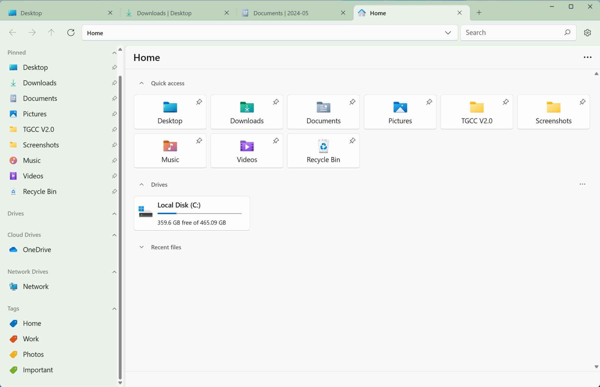 Files app start page.