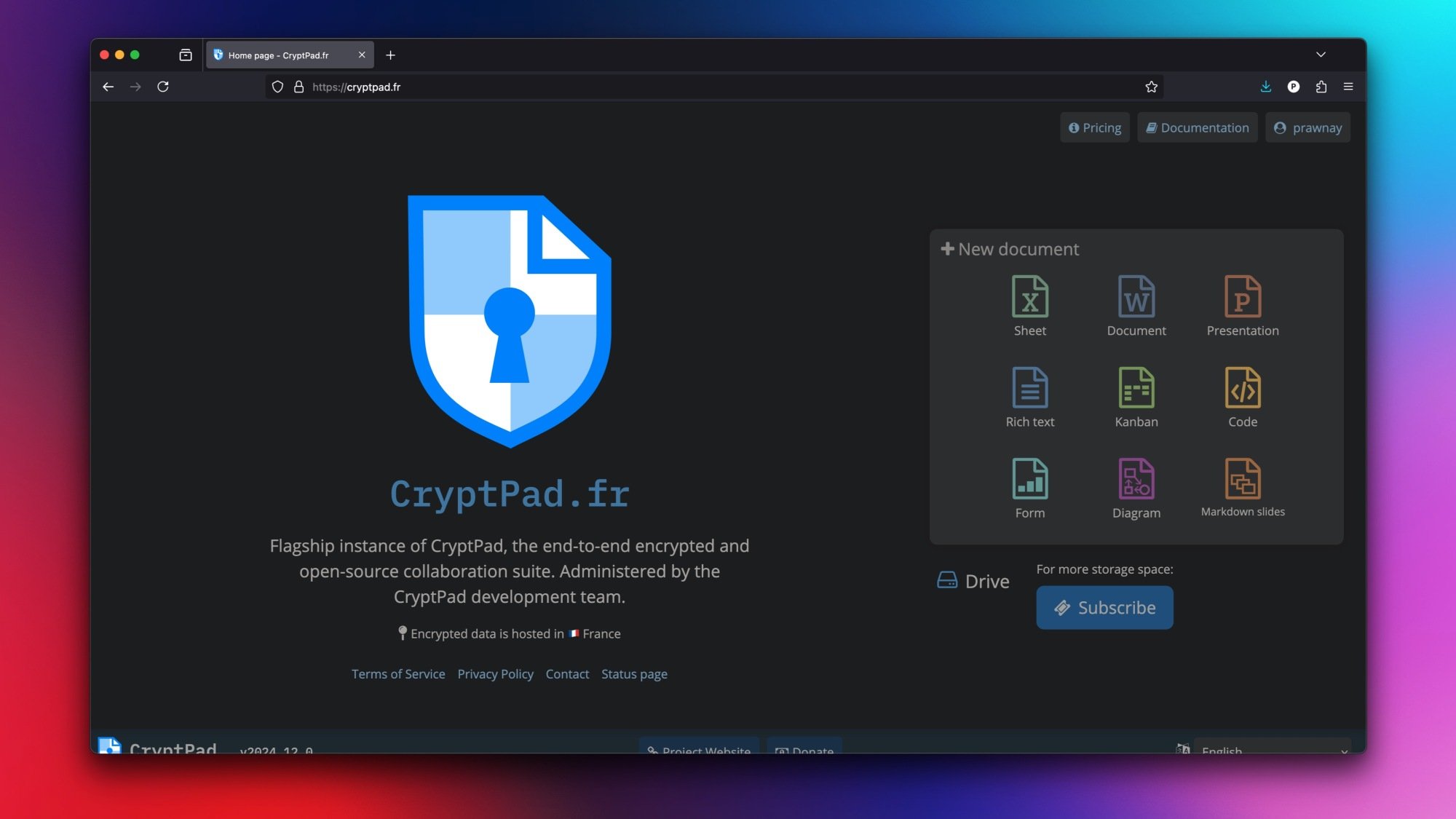 Cryptpad open in Firefox on a Mac.