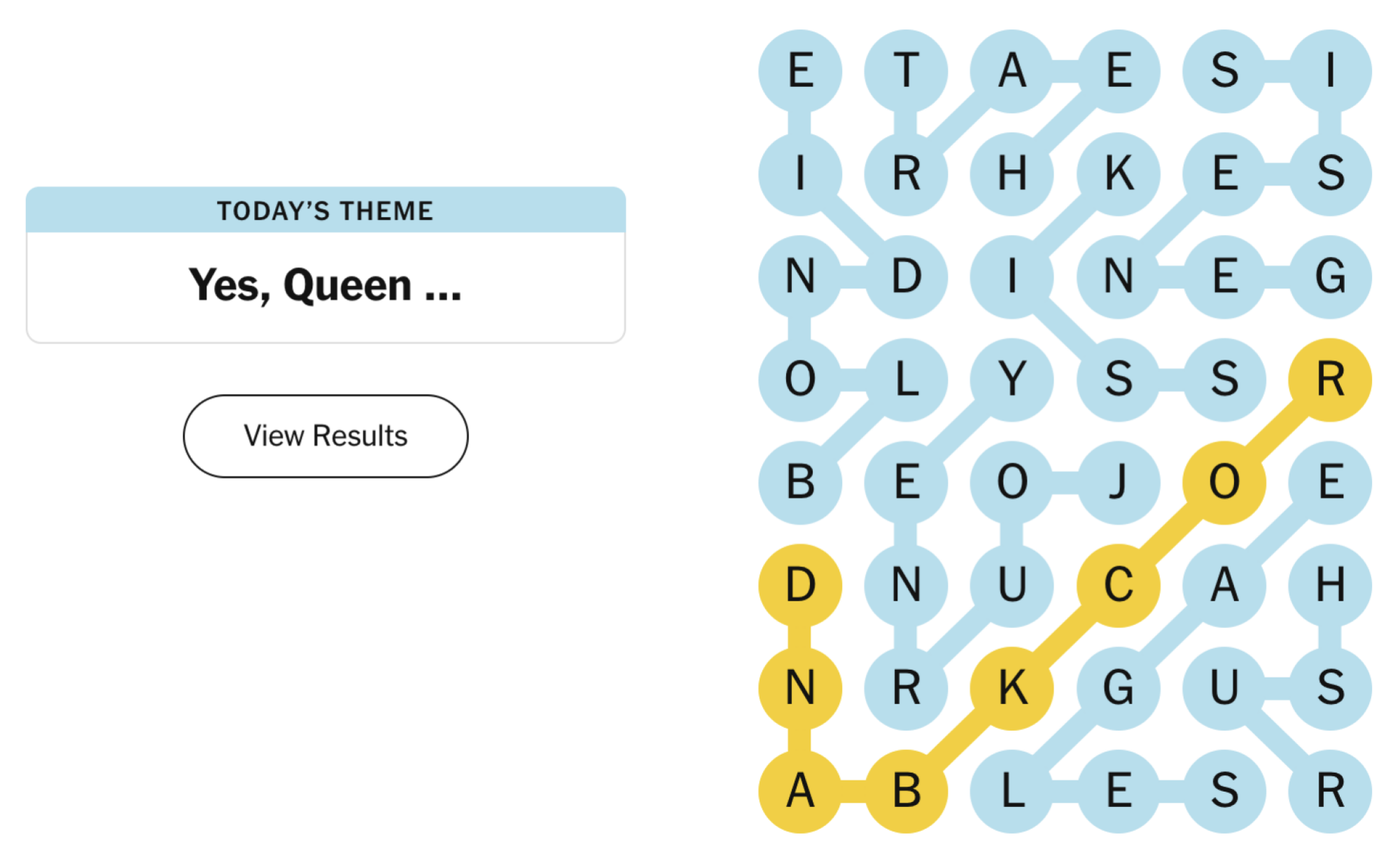 Completed NYT Strands board for March 24, 2024: Yes, Queen ...