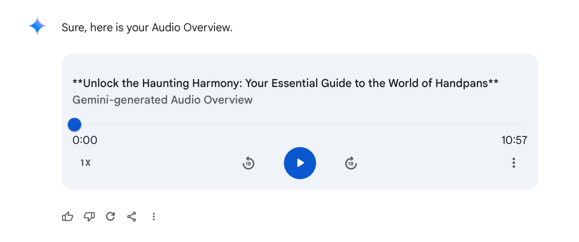 Podcast style Audio Overviews player in Gemini.