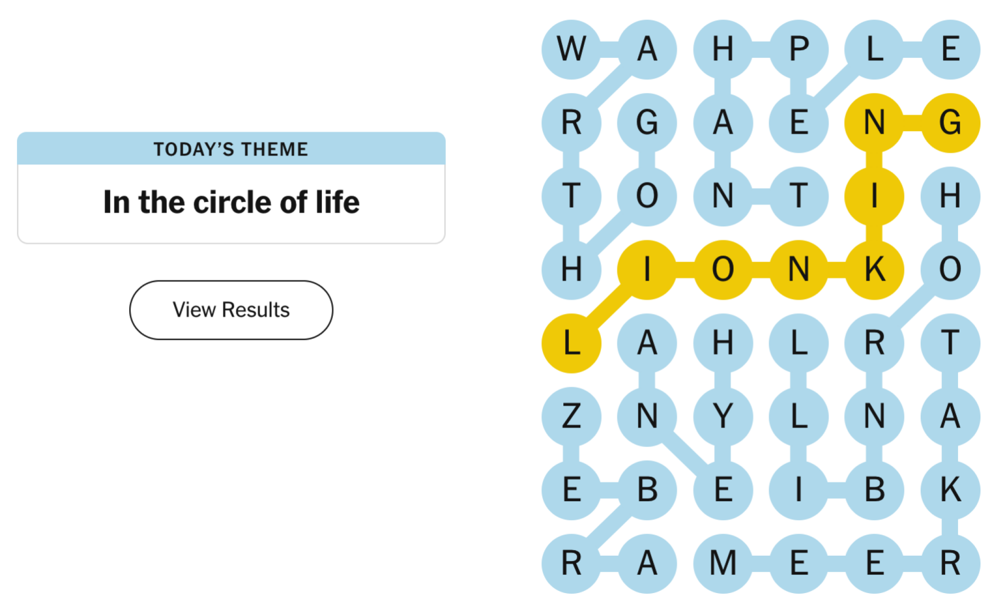 Solved NYT Strands board for March 26, 2025: In the circle of life.