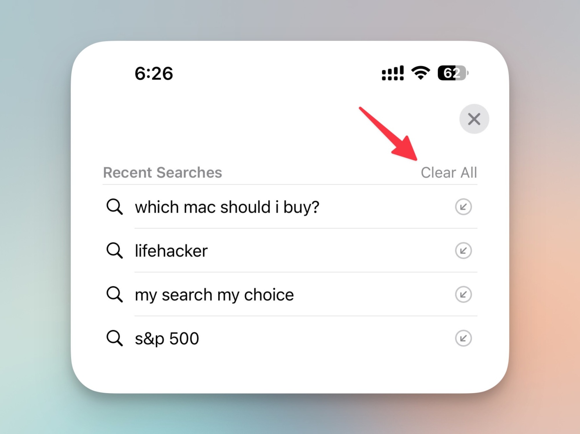 Clear All button for Recent Searches in Safari