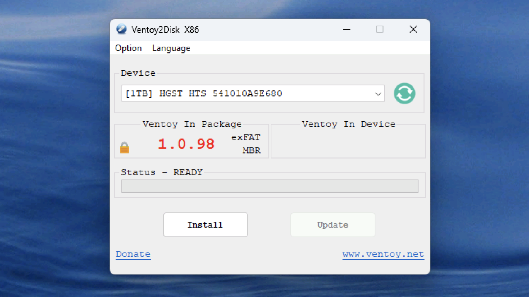 Ventoy's Windows interface prompting for drive selection to reformat.