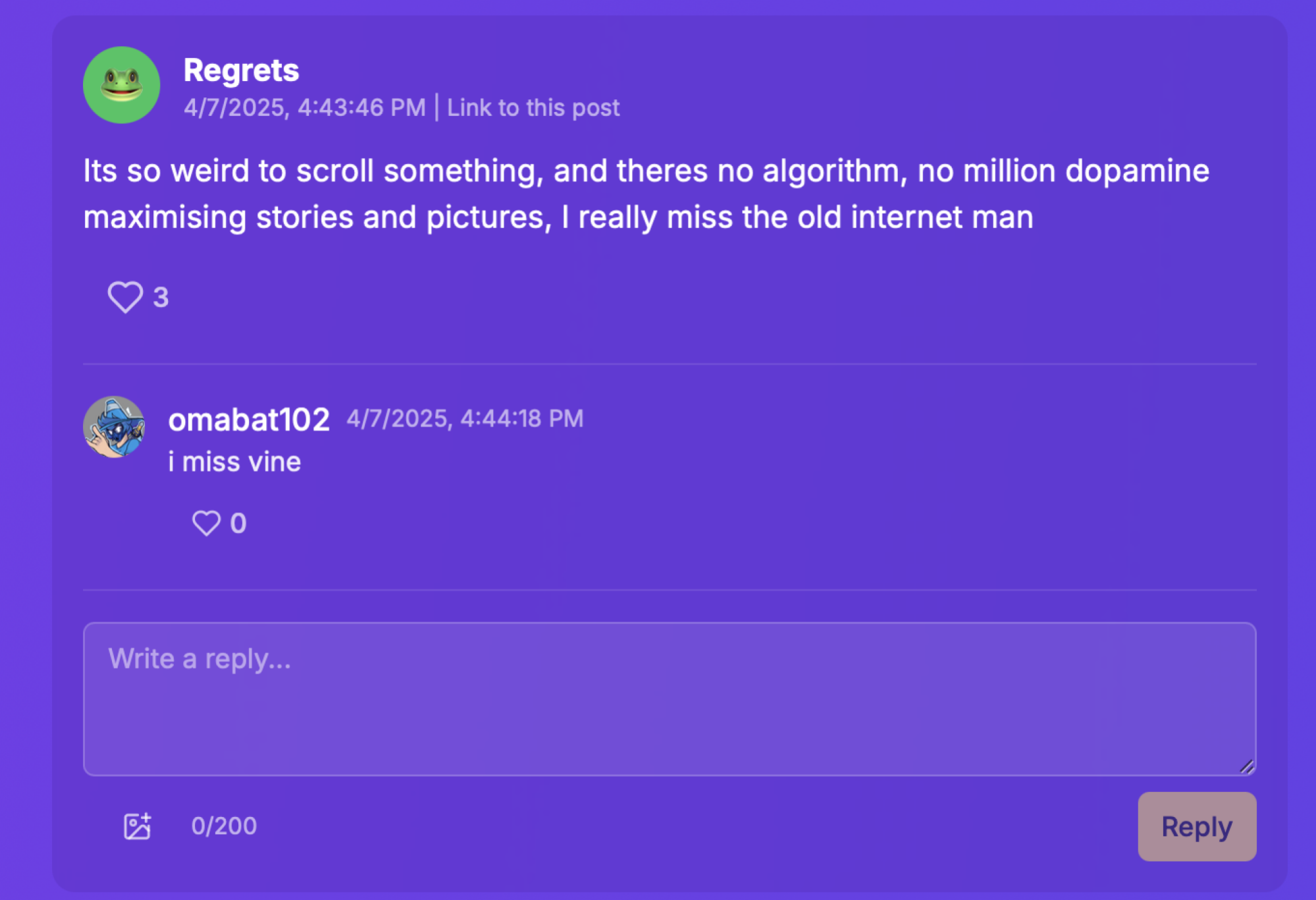 Two users conversing on Seven39
