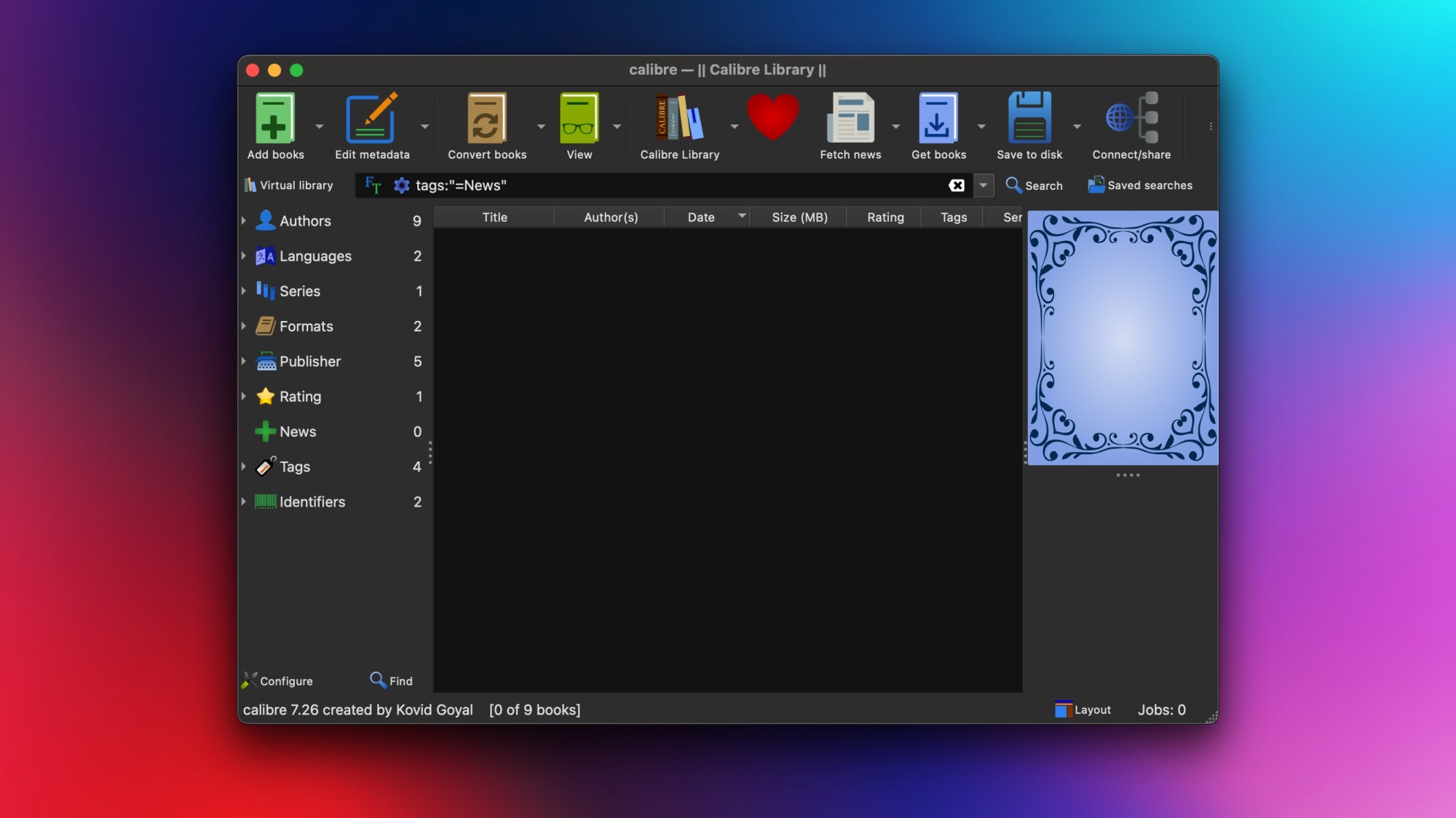Calibre app interface on a Mac