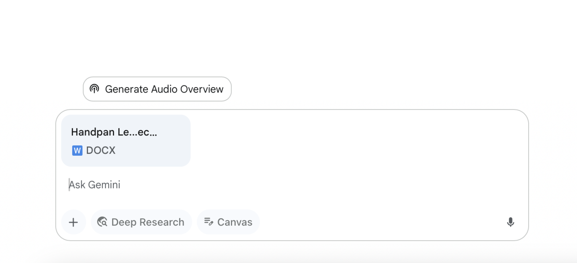 Uploading files and generating audio overviews.