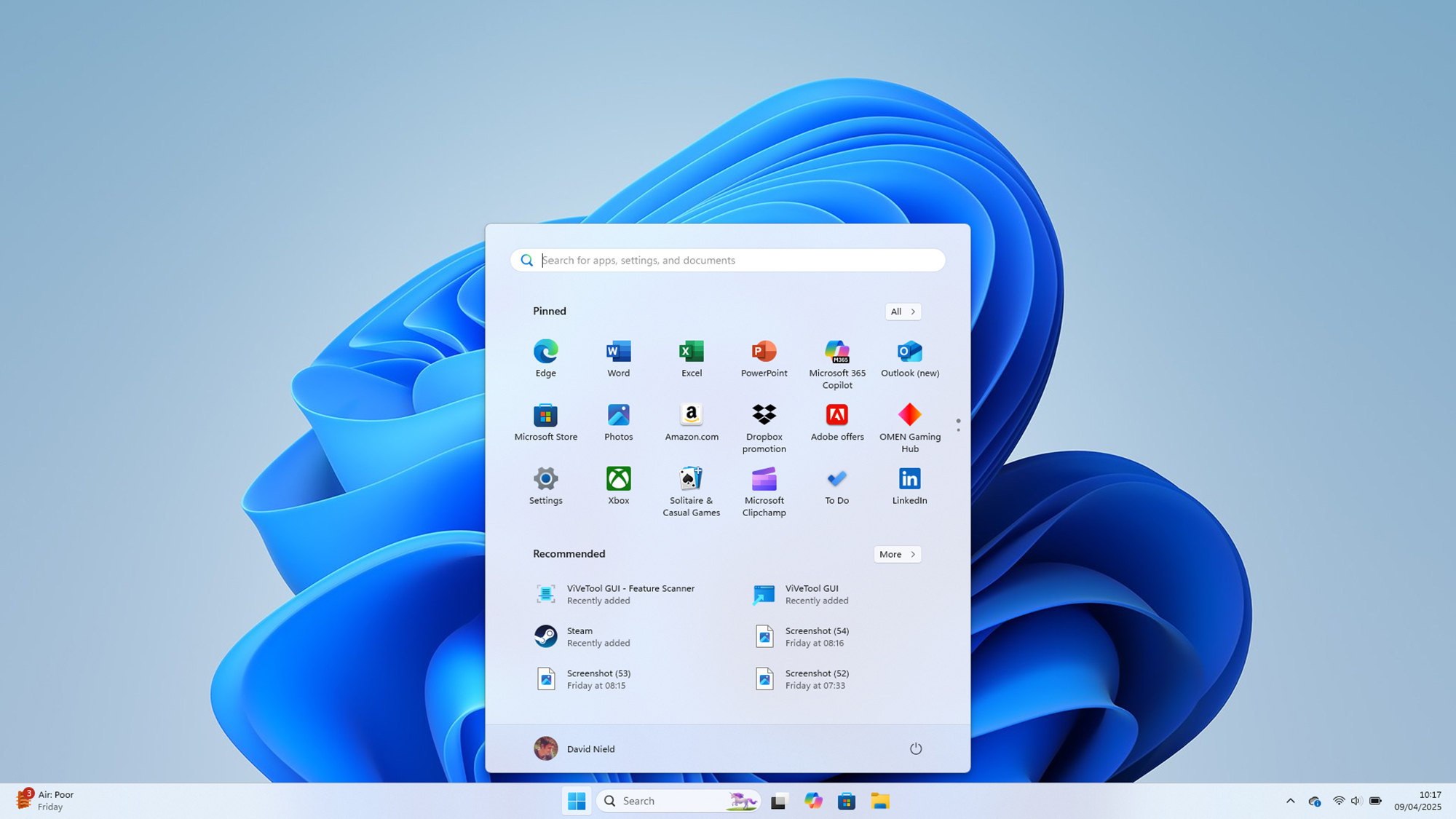 Current Windows 11 Start menu