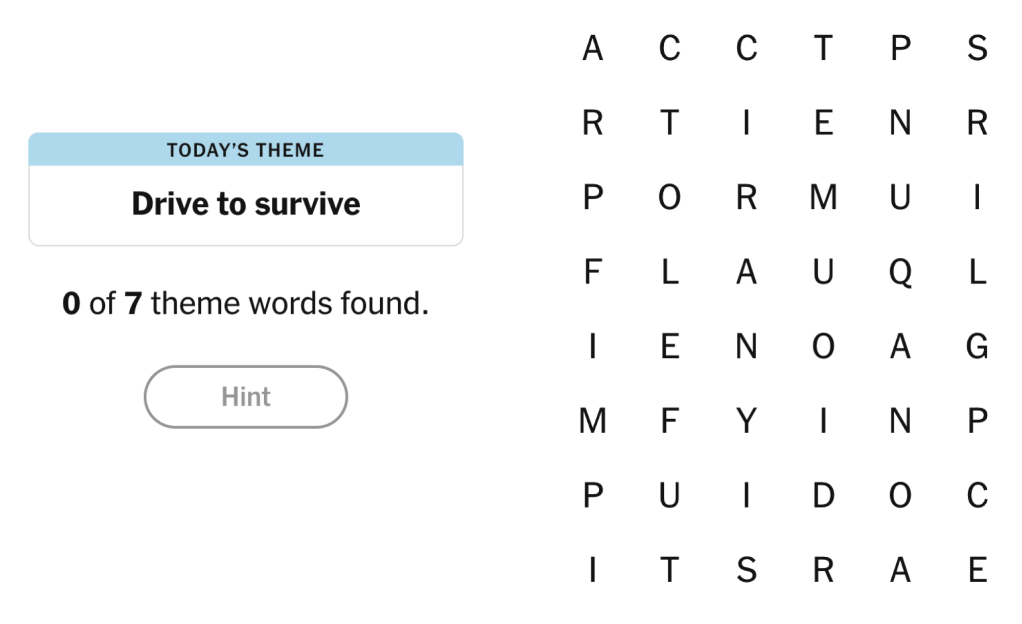 Strands puzzle board for March 16, 2025: Drive to survive.