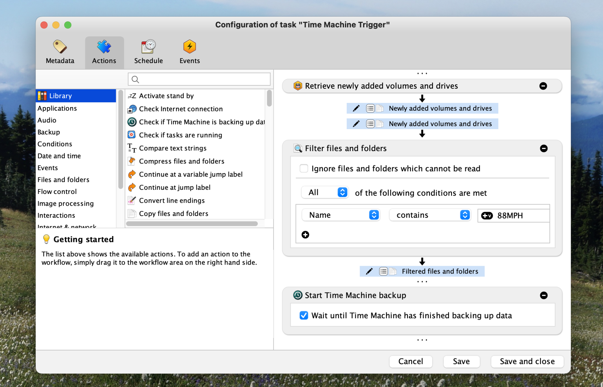 A screenshot of the task creation tool with steps for starting a backup