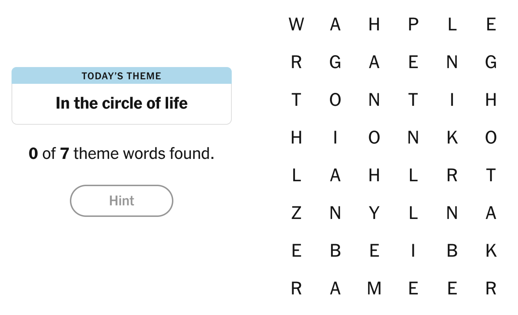 NYT Strands puzzle for March 26, 2025: In the circle of life.