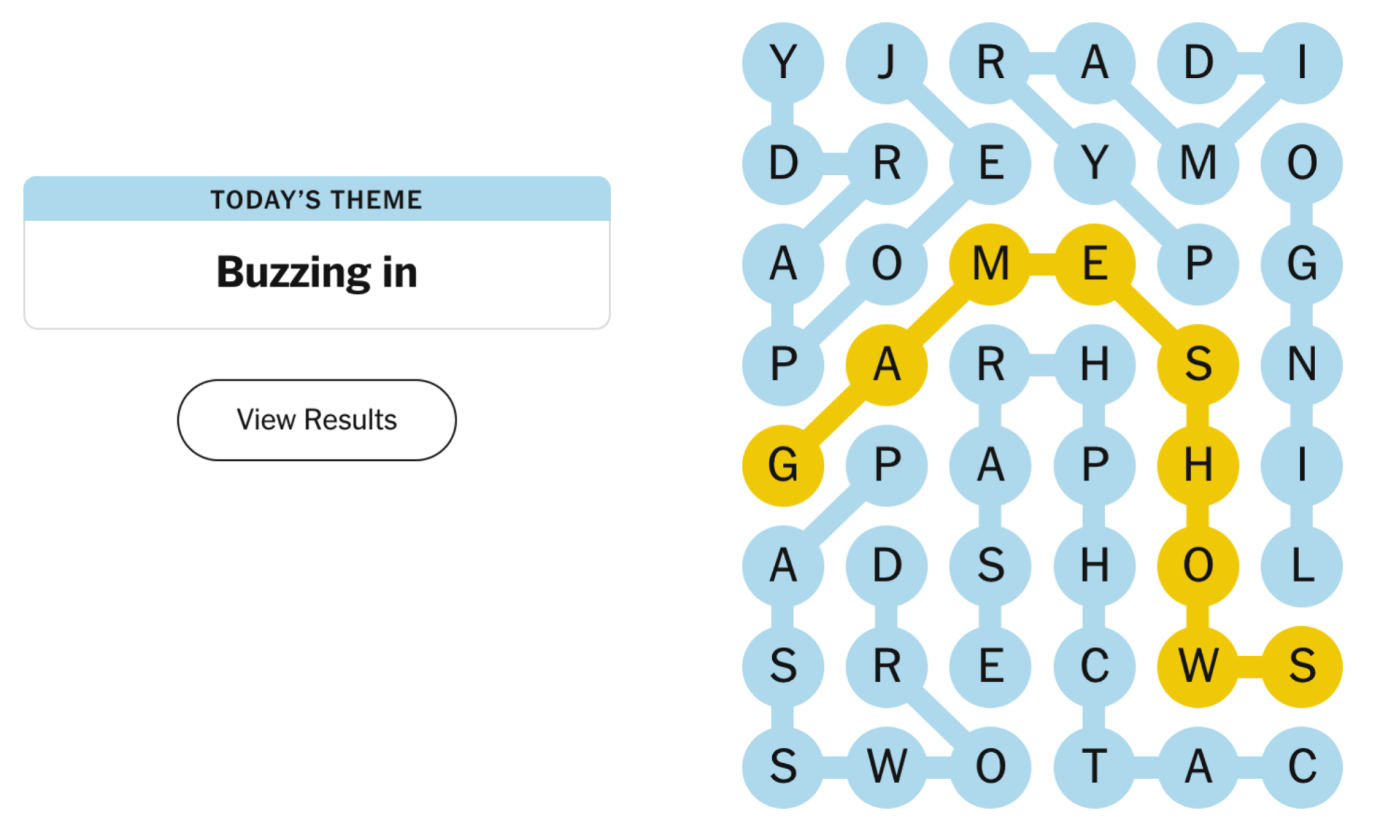 Completed Strands board for April 11, 2024: Buzzing in.