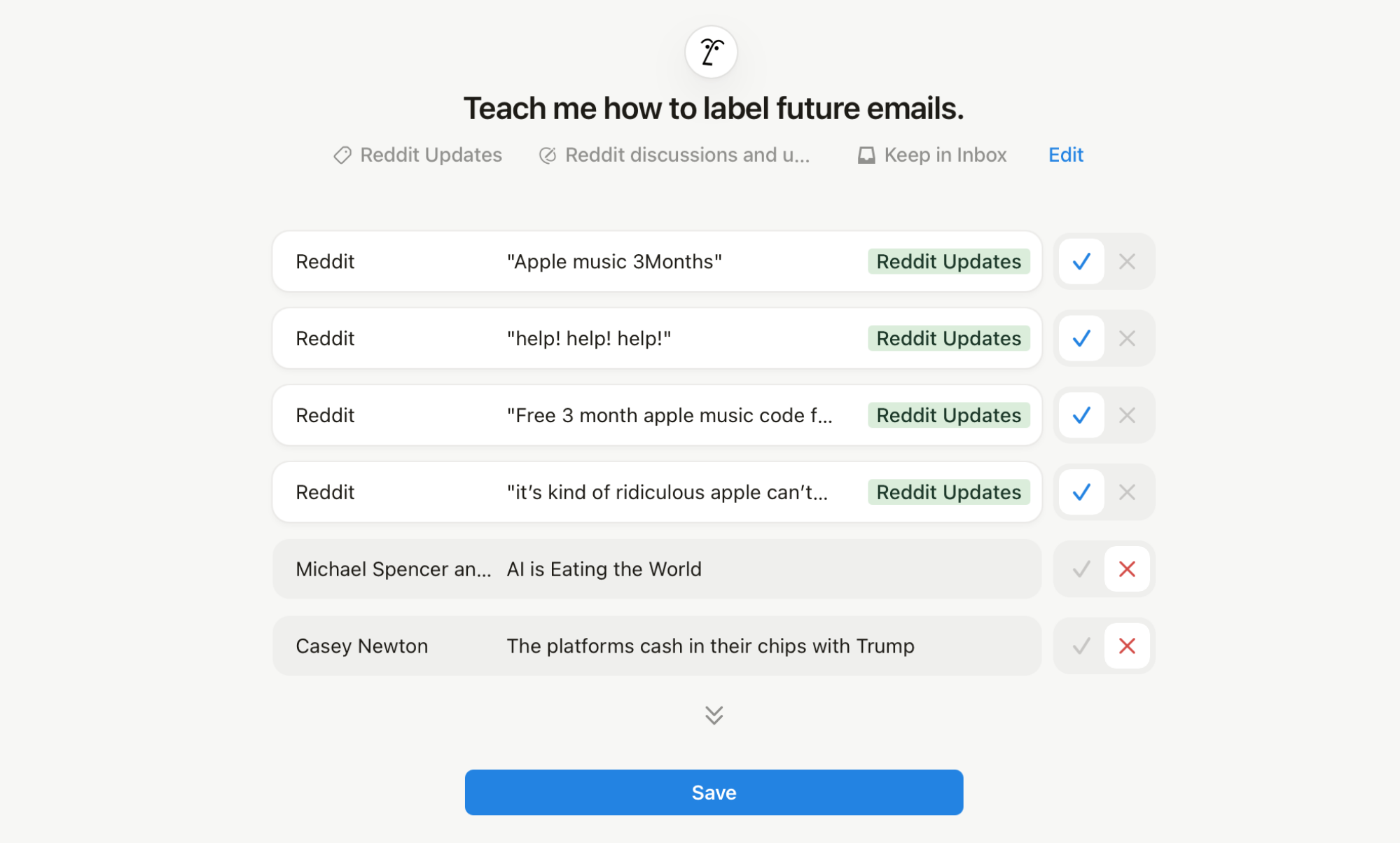 Choosing Email labels.