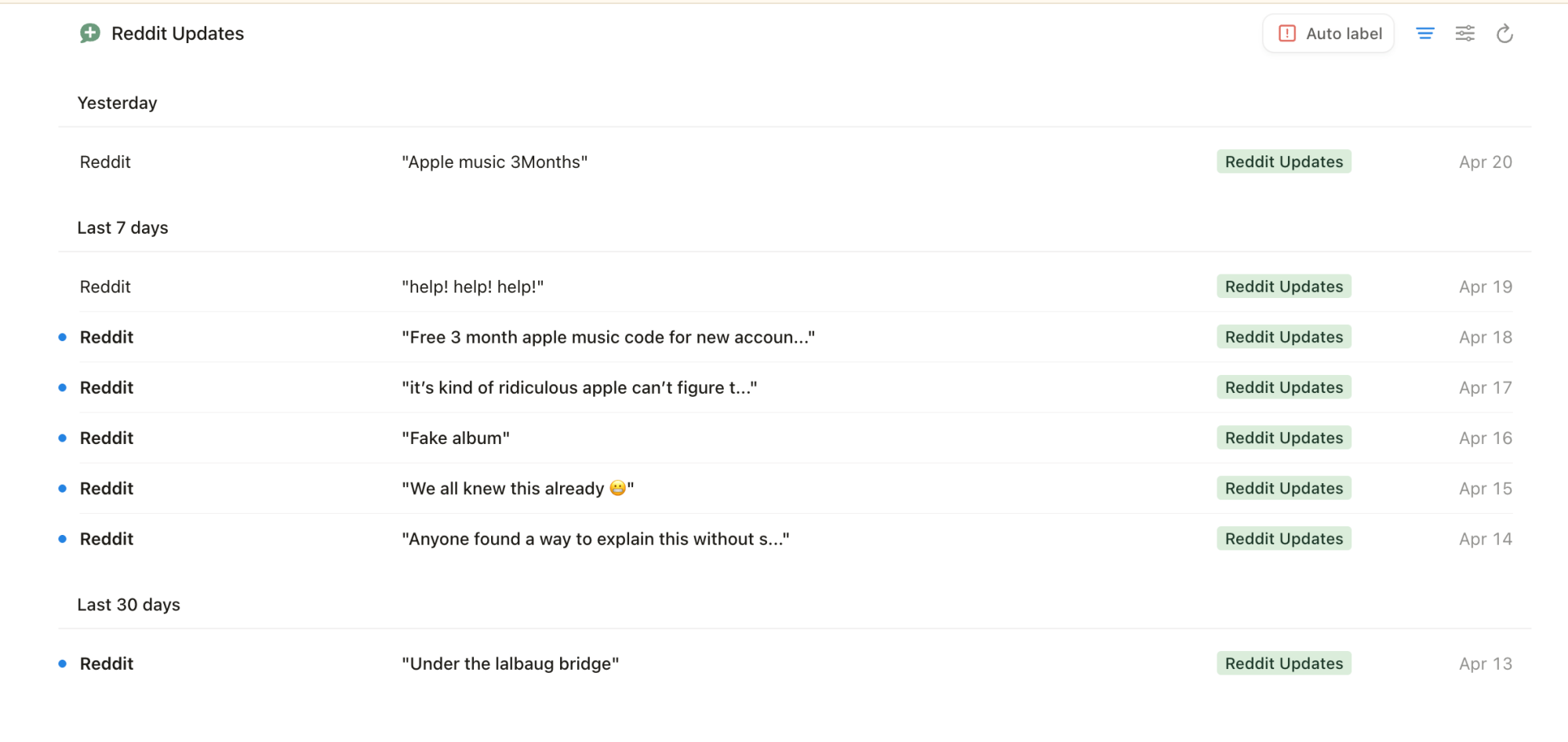 Reddit Updates View