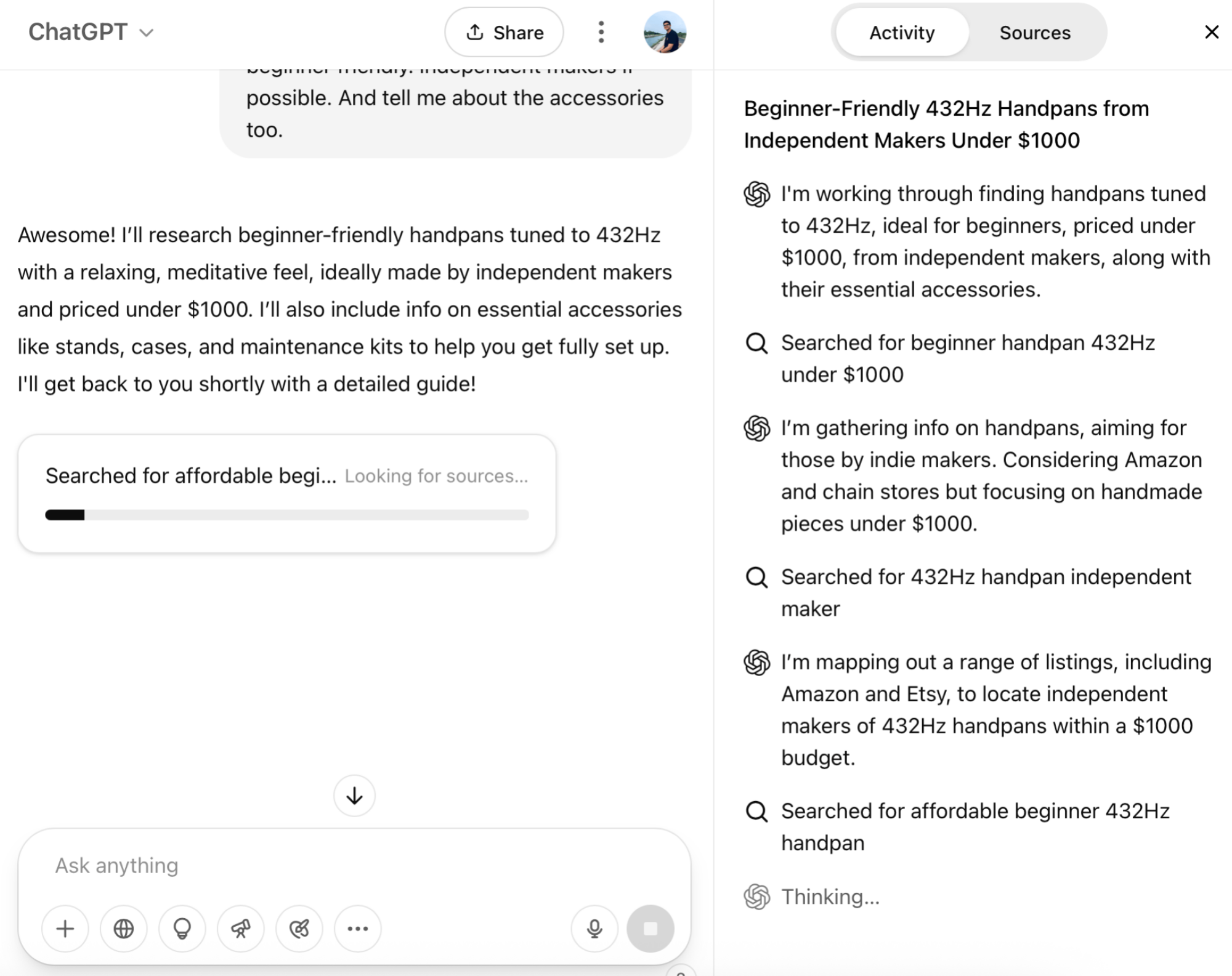 Progress sidebar in ChatGPT.