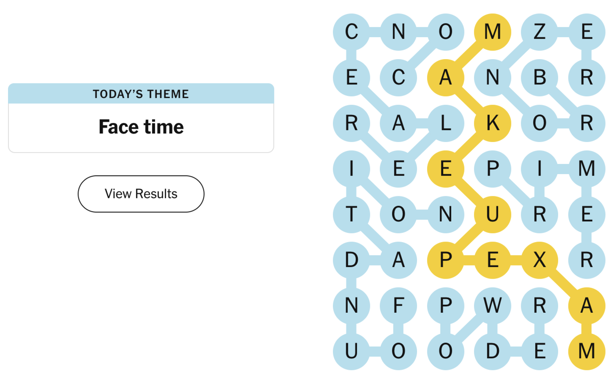 Solved NYT Strands board for April 26, 2024: Face time.